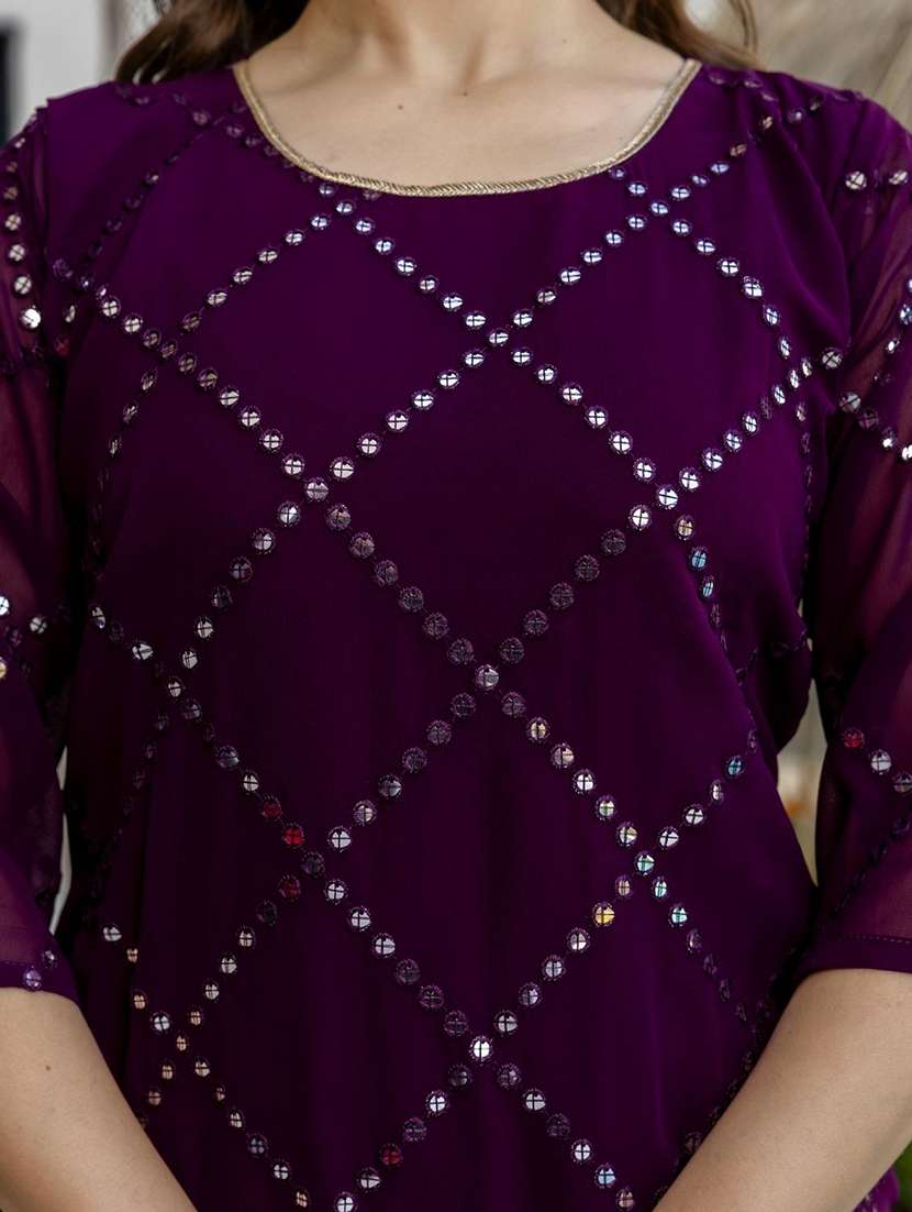 women embroidered three quarter sleeves kurta palazzo set with dupatta - 22579808 -  Standard Image - 1