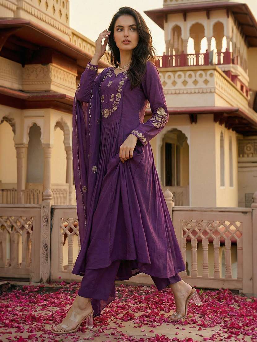 women embroidered long sleeves kurta pant set with dupatta - 22579824 -  Standard Image - 1