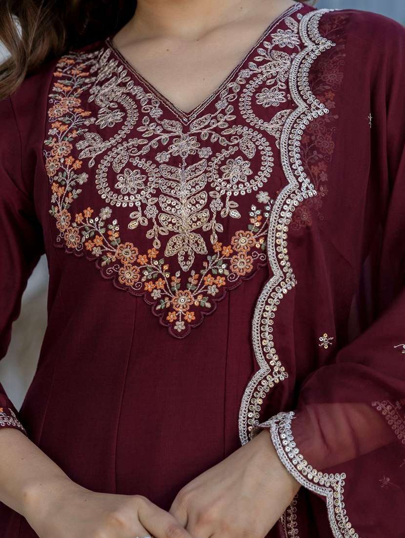 women embroidered three quarter sleeves kurta pant set with dupatta - 22579895 -  Standard Image - 1