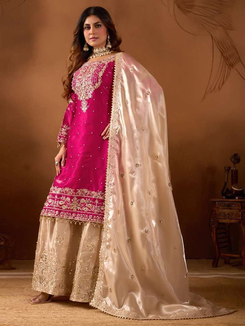women embroidered long sleeves kurta sharara set with dupatta - 22579907 -  Standard Image - 1