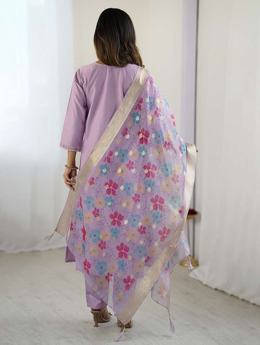 women embroidered three quarter sleeves kurta pant set with dupatta - 22579913 -  Standard Image - 4
