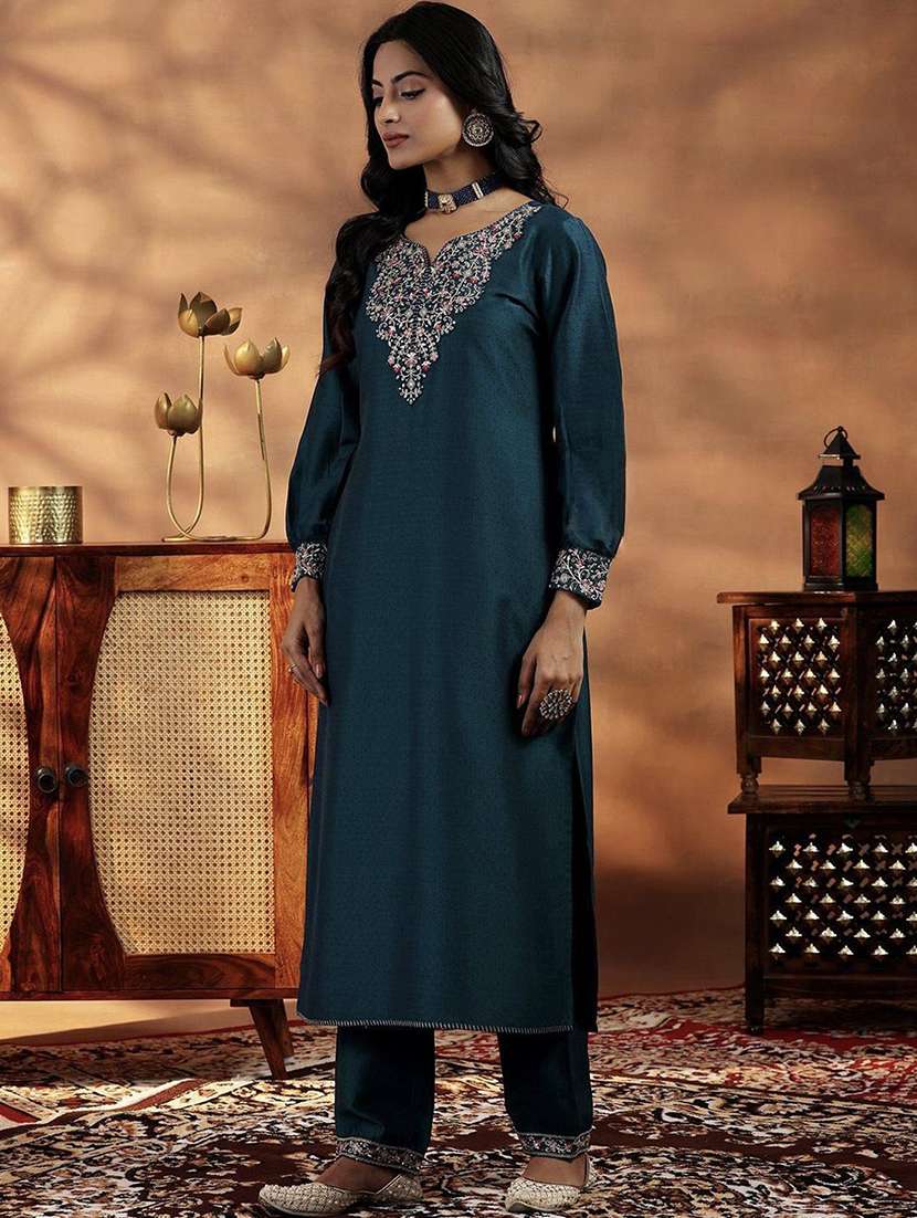 women embroidered three quarter sleeves kurta pant set with dupatta - 22579917 -  Standard Image - 1