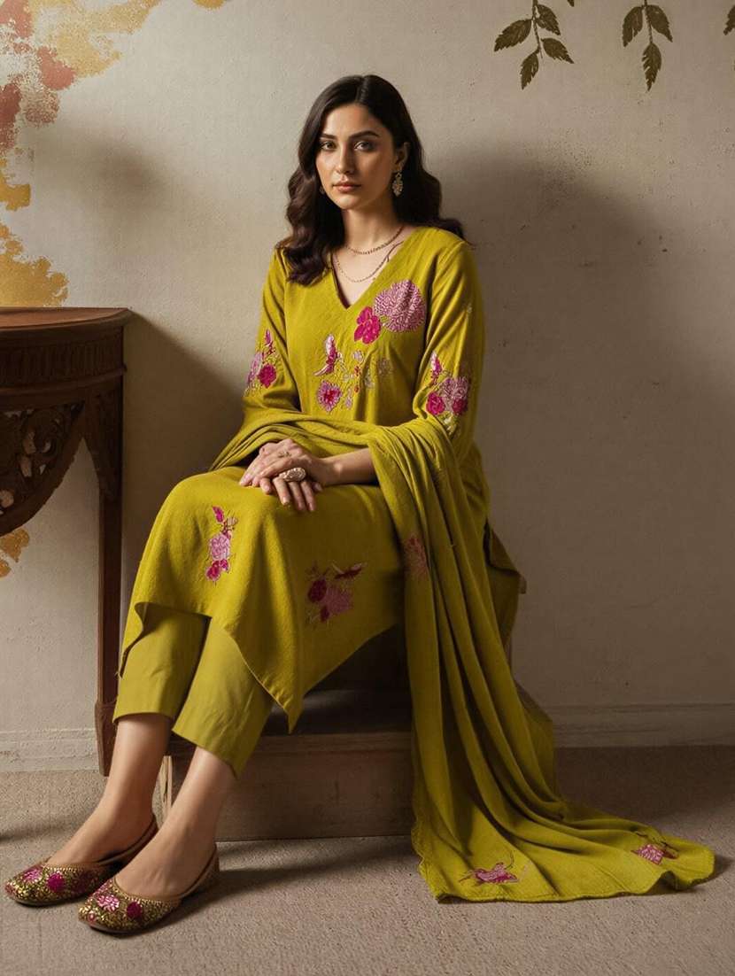 women embroidered three quarter sleeves kurta pant set with dupatta - 22579936 -  Standard Image - 1