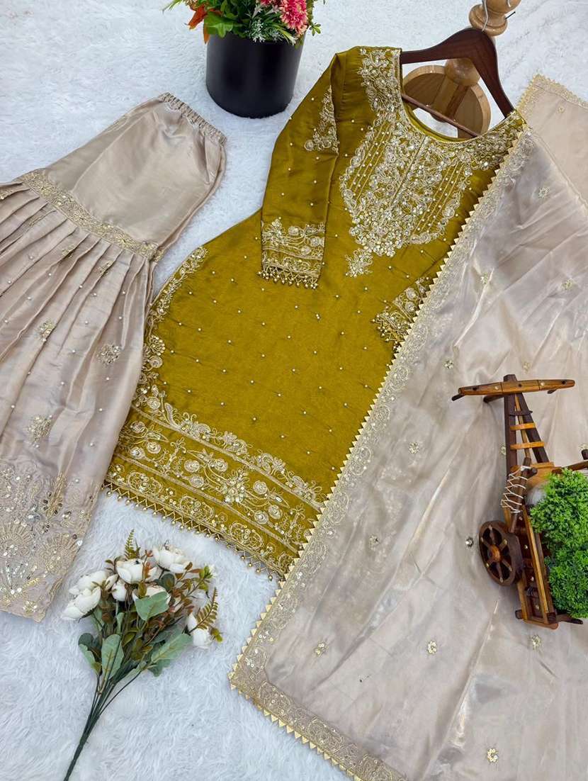 women embroidered long sleeves kurta sharara set with dupatta - 22579944 -  Standard Image - 4