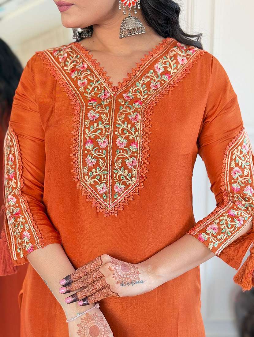 women embroidered three quarter sleeves kurta pant set with dupatta - 22579962 -  Standard Image - 1