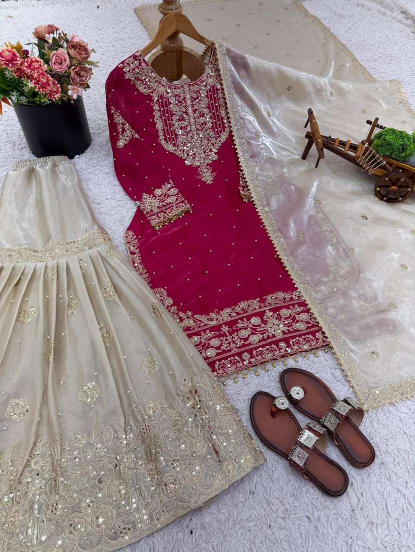 women embroidered long sleeves kurta sharara set with dupatta - 22579971 -  Standard Image - 4