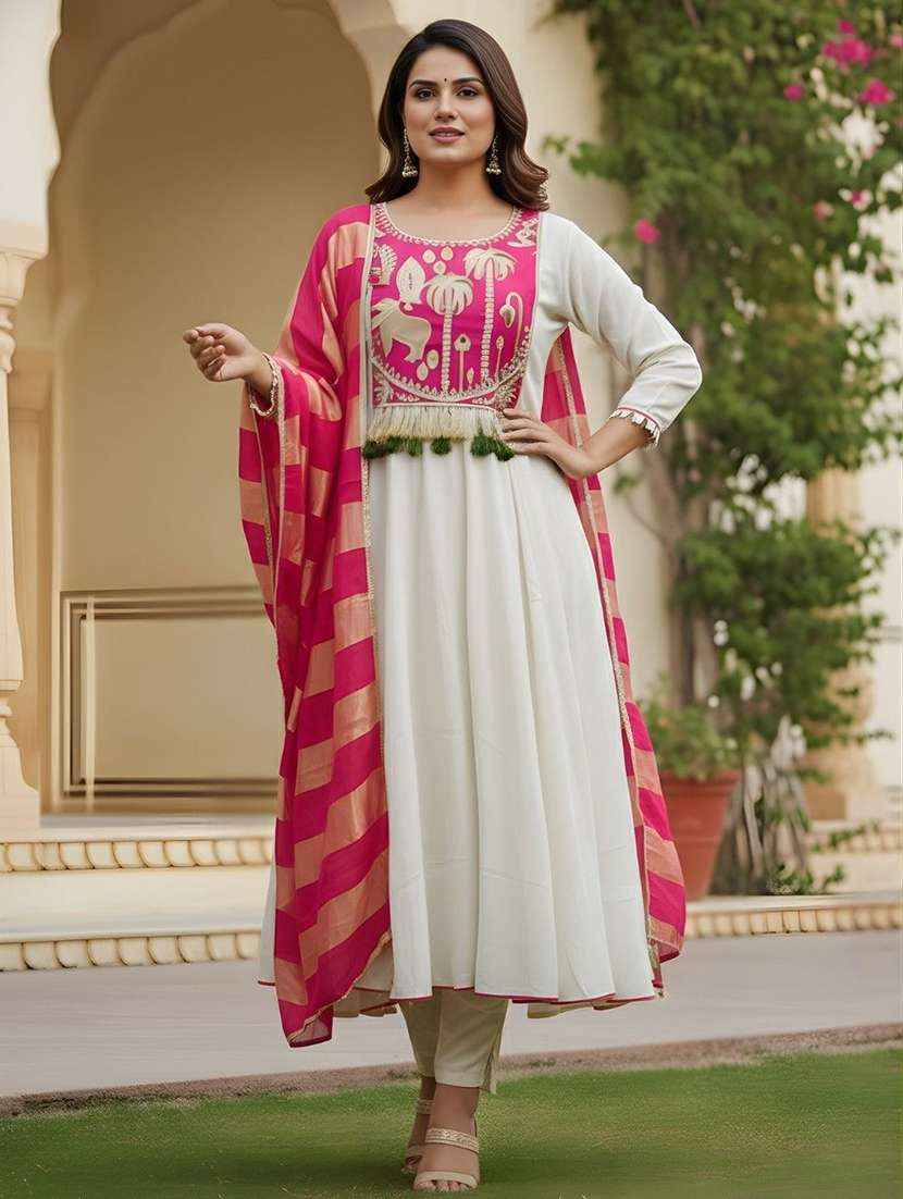 women embroidered long sleeves kurta pant set with dupatta - 22579974 -  Standard Image - 1