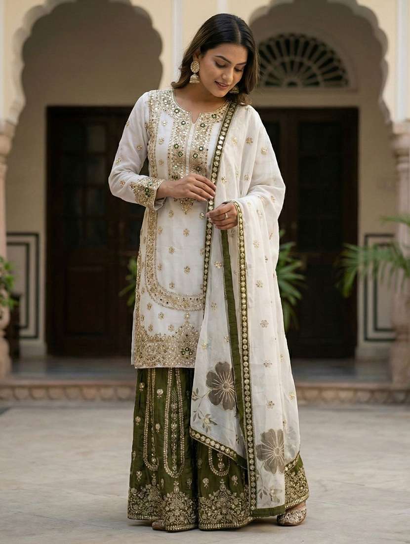 women embroidered long sleeves kurta palazzo set with dupatta - 22579983 -  Standard Image - 1