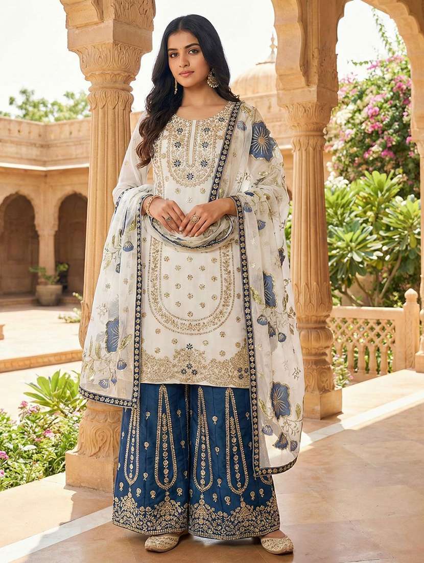 women embroidered long sleeves kurta palazzo set with dupatta - 22579984 -  Standard Image - 1