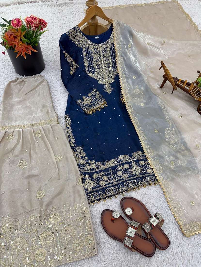 women embroidered long sleeves kurta sharara set with dupatta - 22580023 -  Standard Image - 4