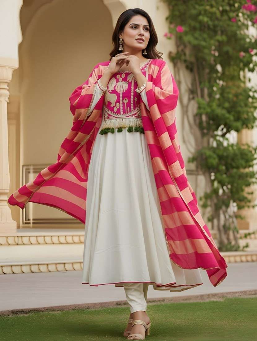 women embroidered long sleeves kurta pant set with dupatta - 22580054 -  Standard Image - 1