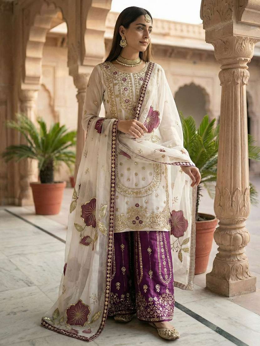 Women Embroidered Long Sleeves Kurta Palazzo Set With Dupatta - 22580092 -  Standard Image - 1