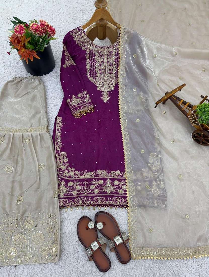 women embroidered long sleeves kurta sharara set with dupatta - 22580105 -  Standard Image - 4