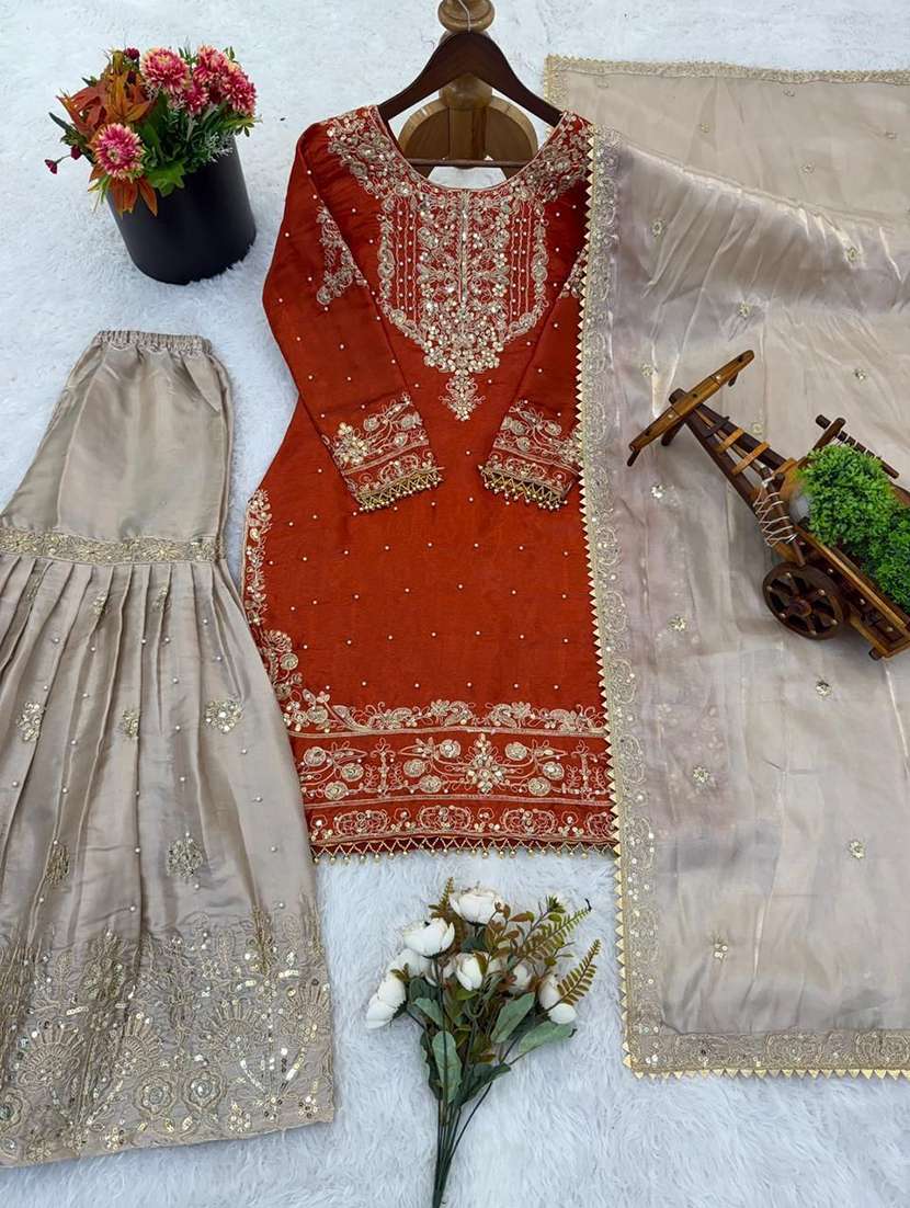 women embroidered long sleeves kurta sharara set with dupatta - 22580106 -  Standard Image - 4