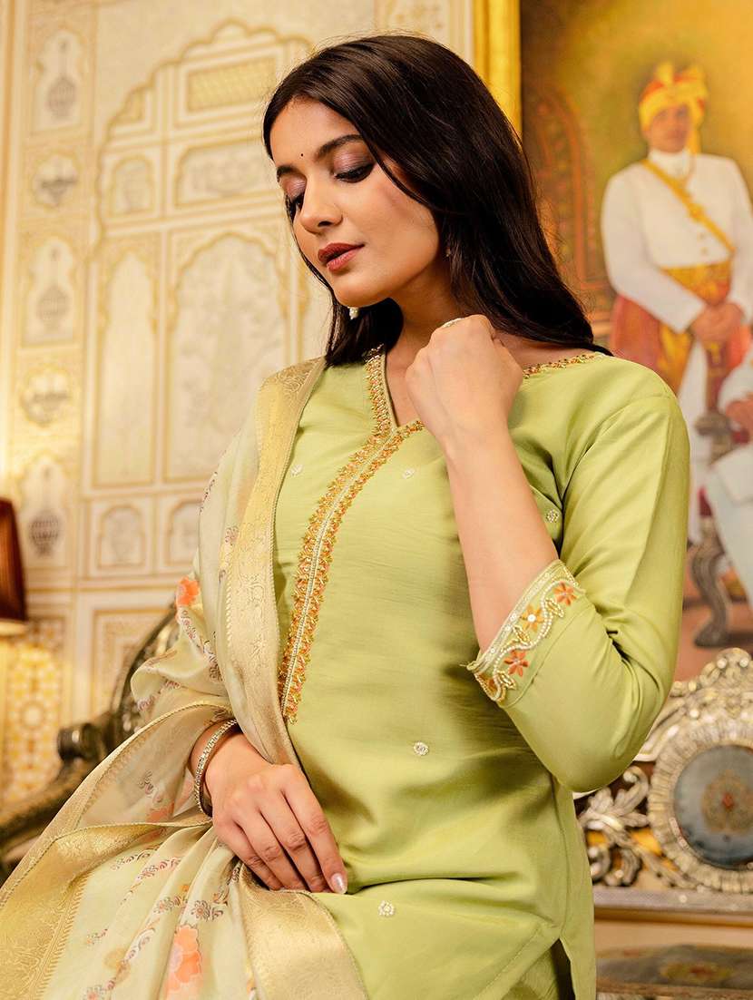 women embroidered three quarter sleeves kurta pant set with dupatta - 22580137 -  Standard Image - 1