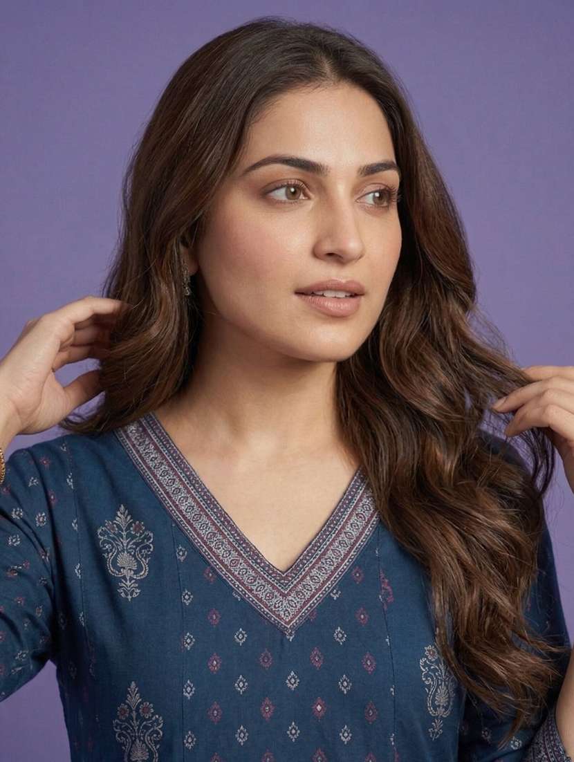 women printed three quarter sleeve a-line kurta - 22580169 -  Standard Image - 1
