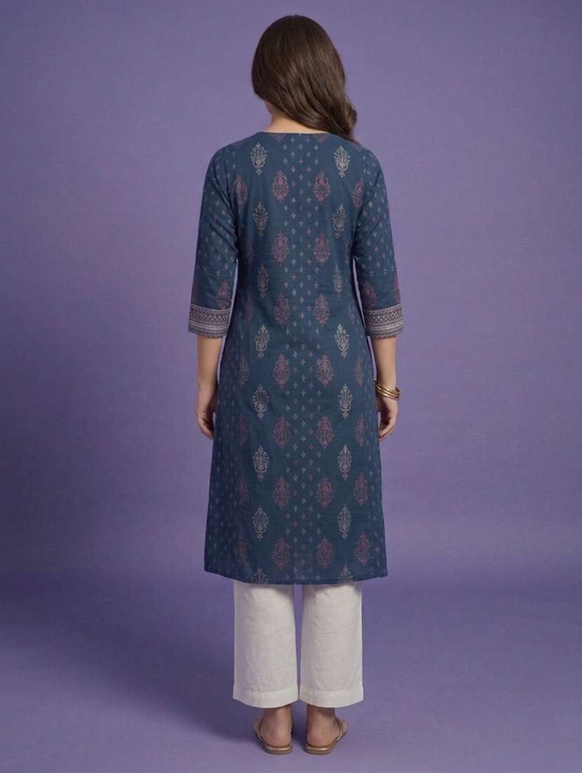 women printed three quarter sleeve a-line kurta - 22580169 -  Standard Image - 4