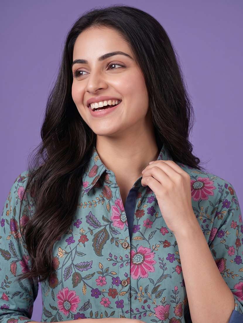 women printed three quarter sleeve a-line kurta - 22580173 -  Standard Image - 1