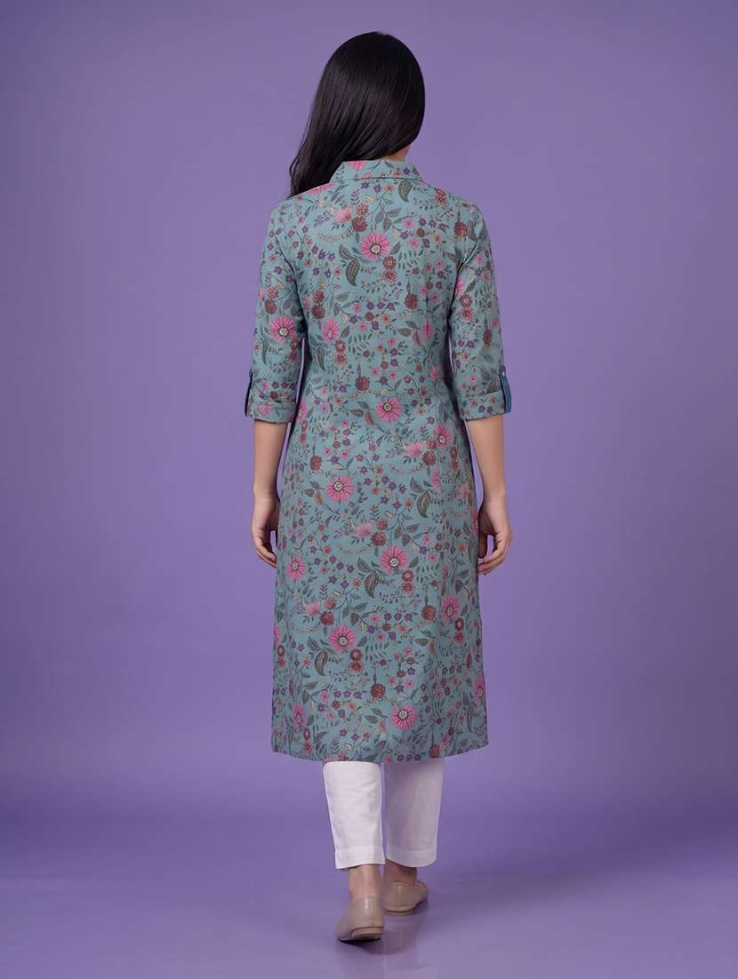 women printed three quarter sleeve a-line kurta - 22580173 -  Standard Image - 4