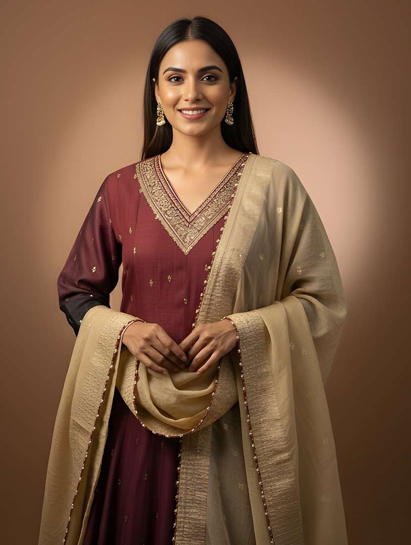 Women Embroidered Three Quarter Sleeve Kurta Pant With Dupatta Set - 22580200 -  Standard Image - 1