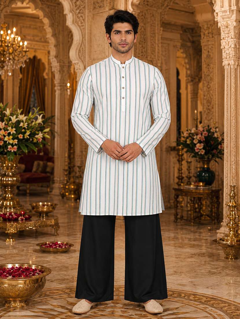 men striped mandarin neck kurta pyjama set - 22580287 -  Standard Image - 1