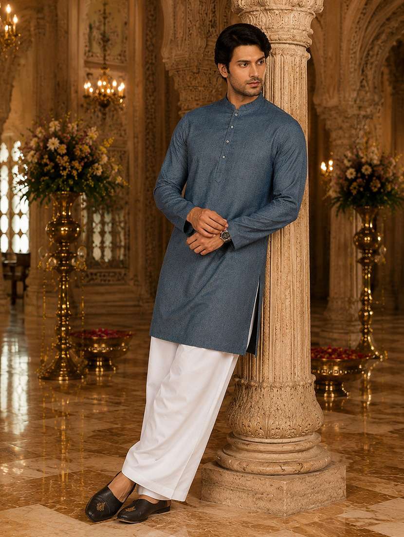 men self design mandarin neck kurta pyjama set