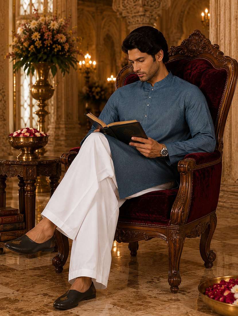 Men Self Design Mandarin Neck Kurta Pyjama Set - 22580294 -  Standard Image - 4
