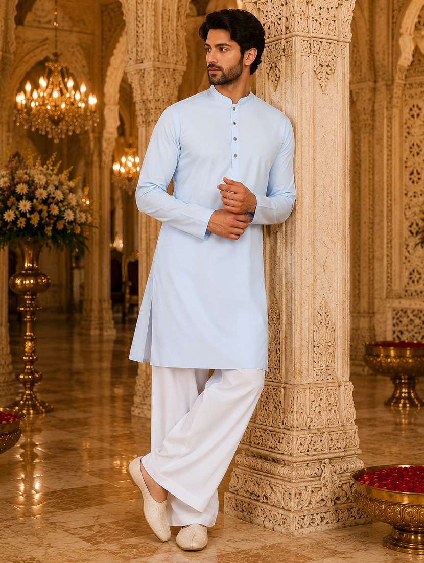 men solid mandarin neck kurta pyjama set