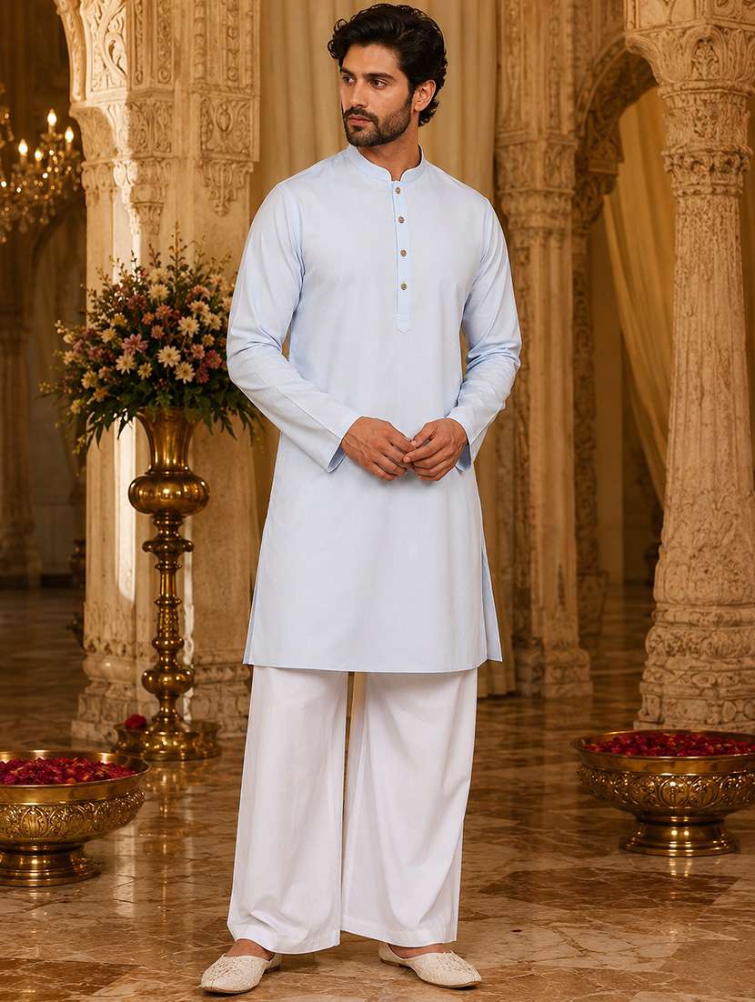men solid mandarin neck kurta pyjama set - 22580295 -  Standard Image - 1