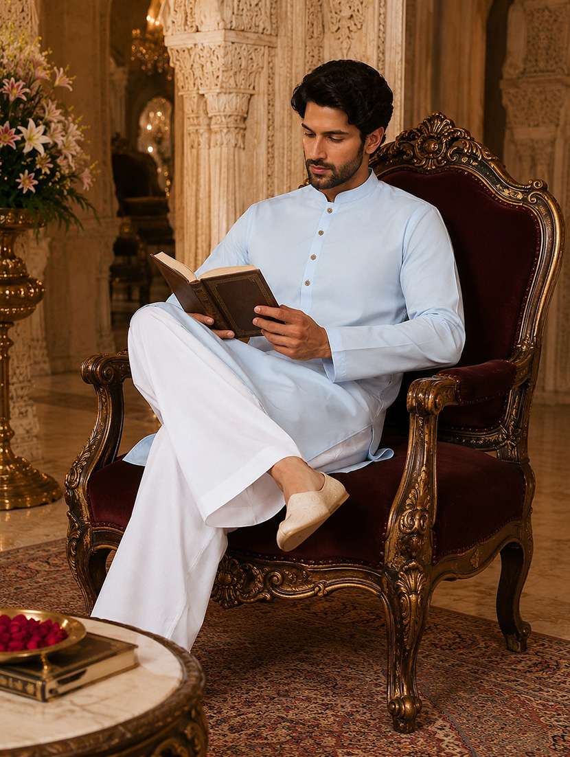 men solid mandarin neck kurta pyjama set - 22580295 -  Standard Image - 4