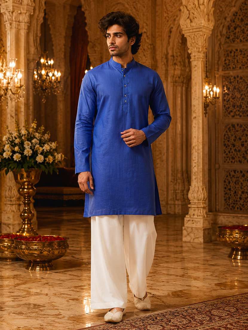 men solid mandarin neck kurta pyjama set - 22580296 -  Standard Image - 1
