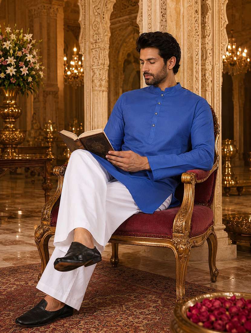 men solid mandarin neck kurta pyjama set - 22580296 -  Standard Image - 4