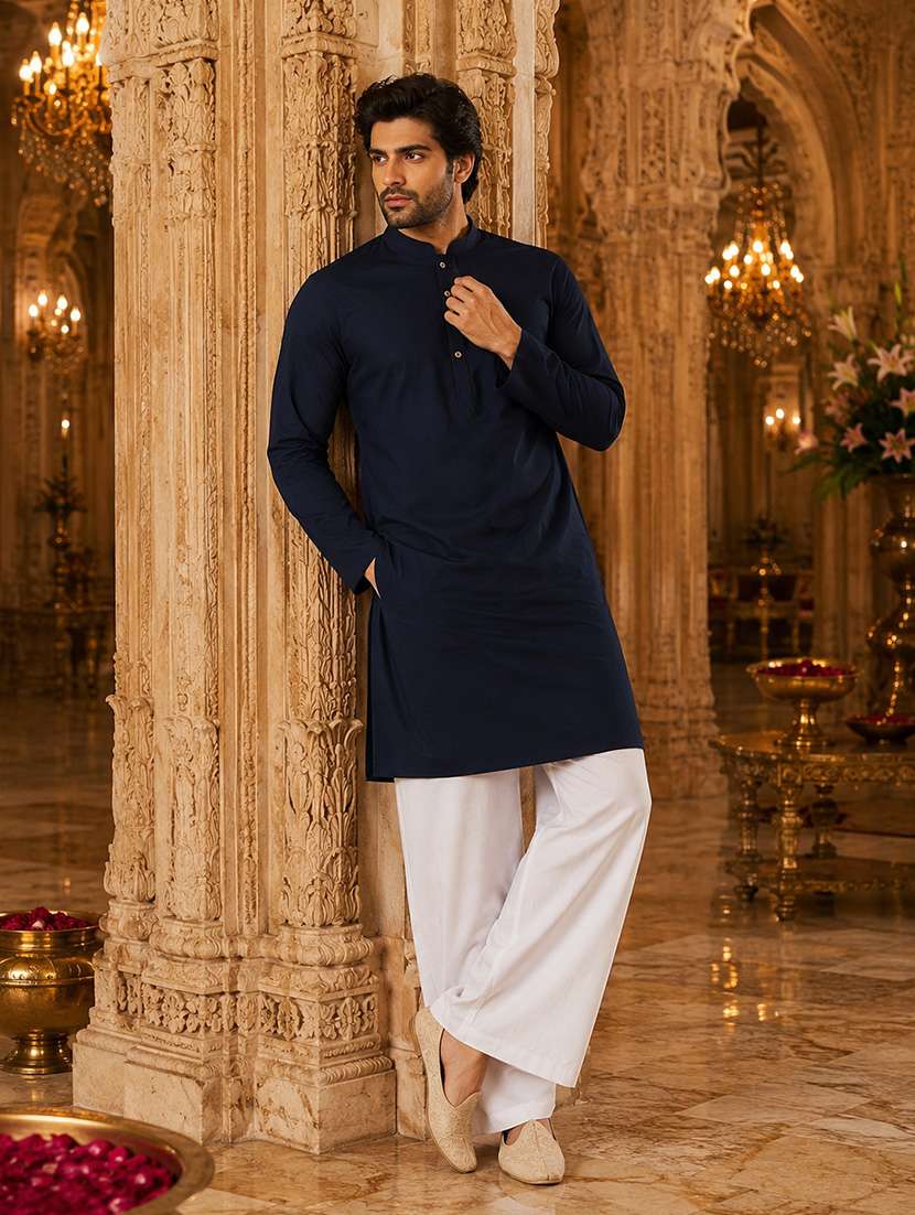 men solid mandarin neck kurta pyjama set