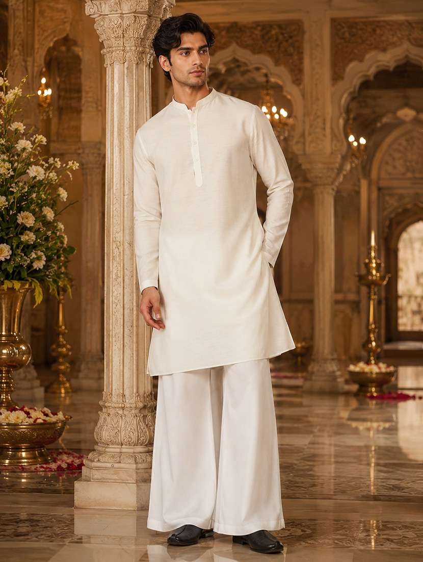 men solid mandarin neck kurta pyjama set - 22580302 -  Standard Image - 1