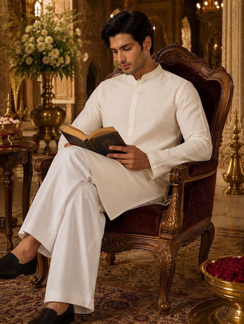 men solid mandarin neck kurta pyjama set - 22580302 -  Standard Image - 4