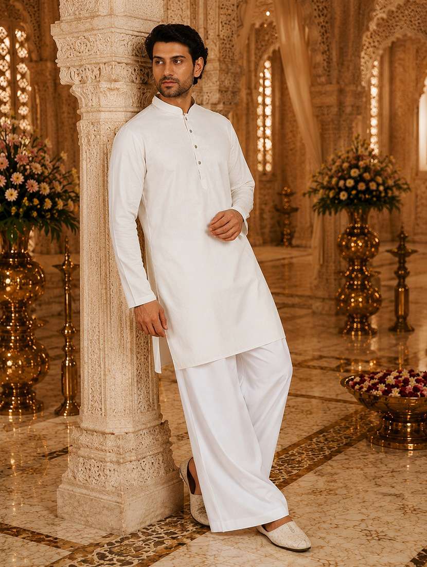men solid mandarin neck kurta pyjama set