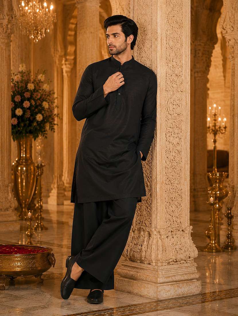 men solid mandarin neck kurta pyjama set