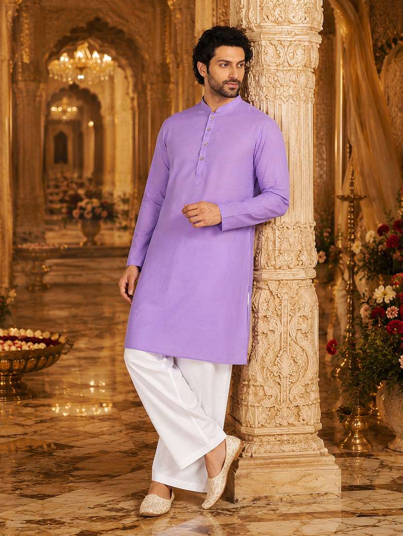men solid mandarin neck kurta pyjama set