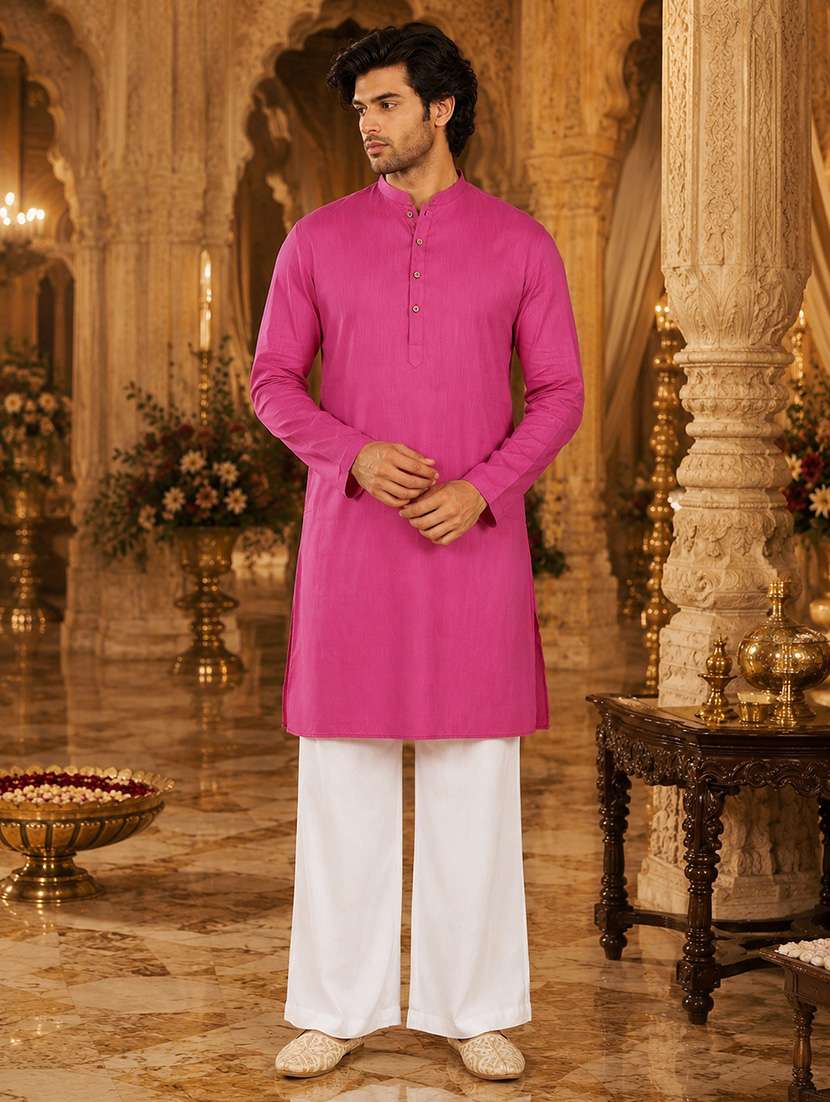 men solid mandarin neck kurta pyjama set - 22580306 -  Standard Image - 1
