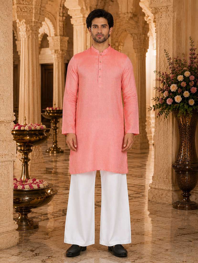 Men Self Design Mandarin Neck Kurta Pyjama Set - 22580320 -  Standard Image - 1