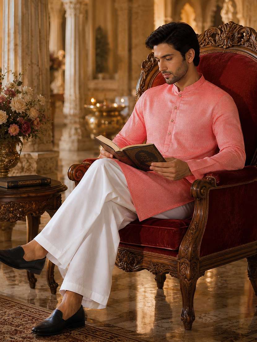 Men Self Design Mandarin Neck Kurta Pyjama Set - 22580320 -  Standard Image - 4