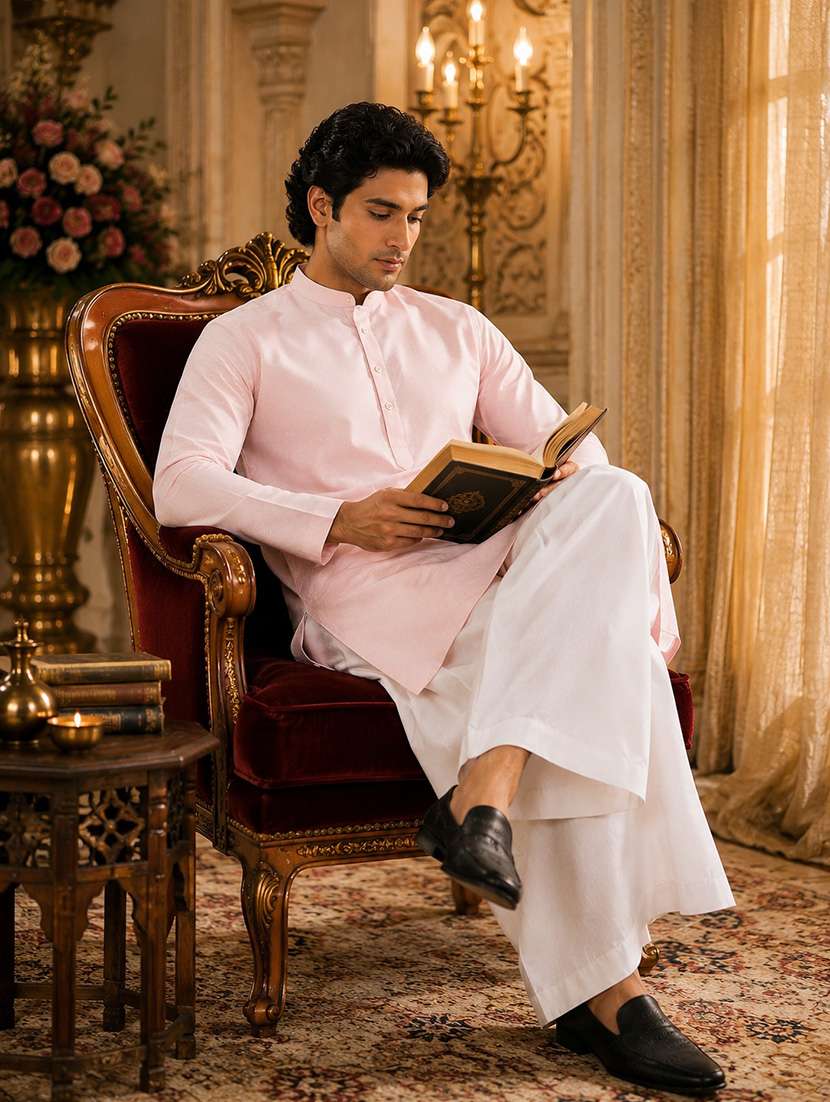 Men Self Design Mandarin Neck Kurta Pyjama Set - 22580321 -  Standard Image - 4