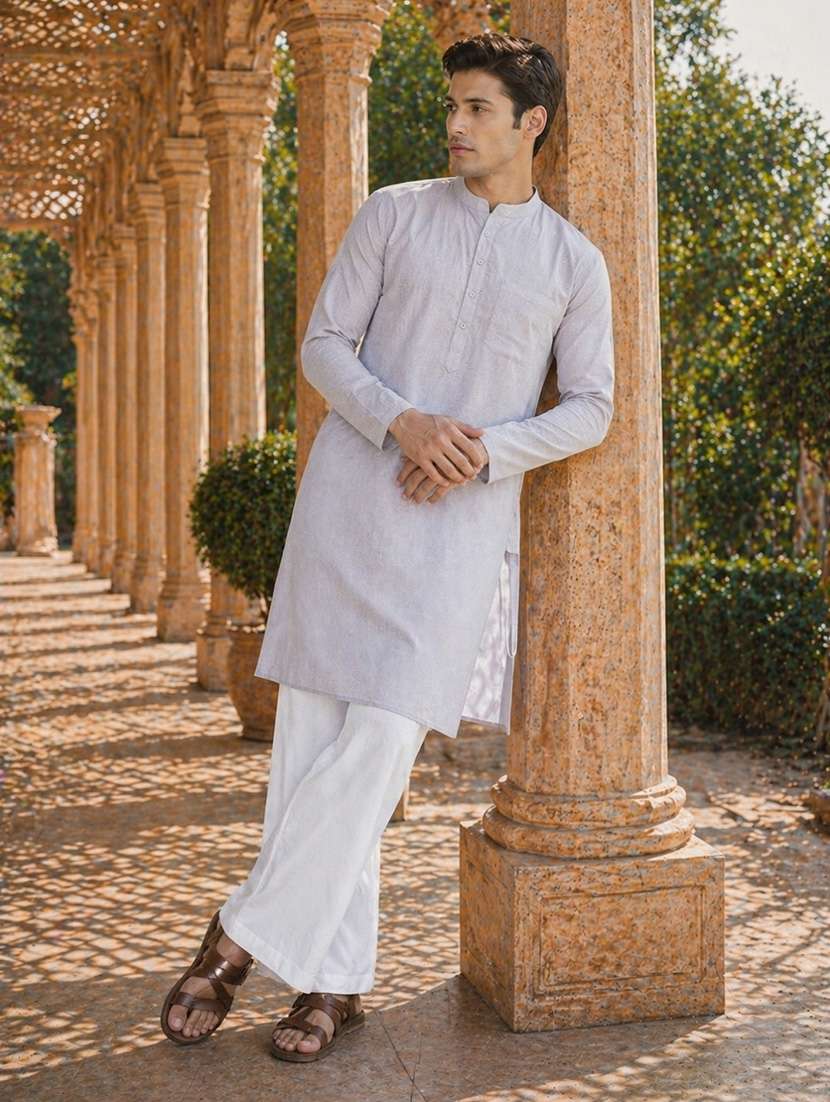 men solid mandarin neck kurta pyjama set