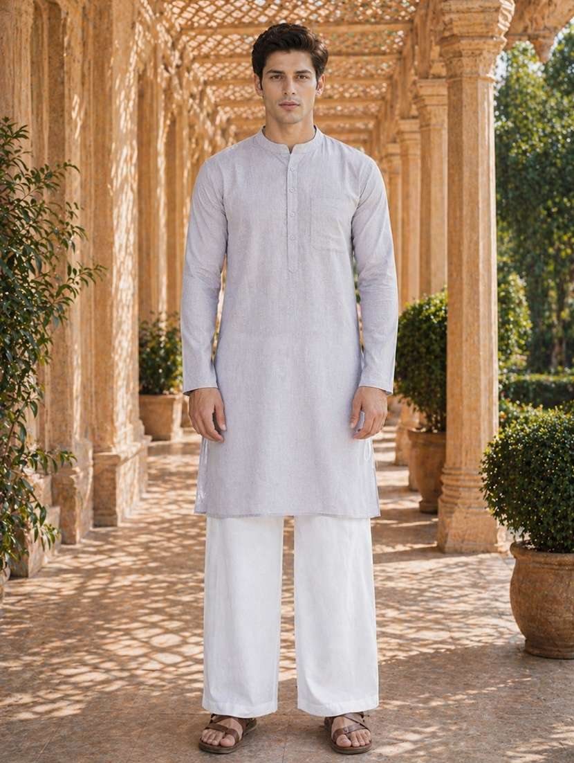 men solid mandarin neck kurta pyjama set - 22580342 -  Standard Image - 1