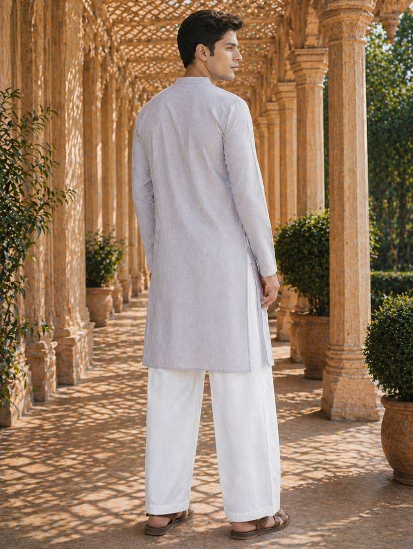 men solid mandarin neck kurta pyjama set - 22580342 -  Standard Image - 4