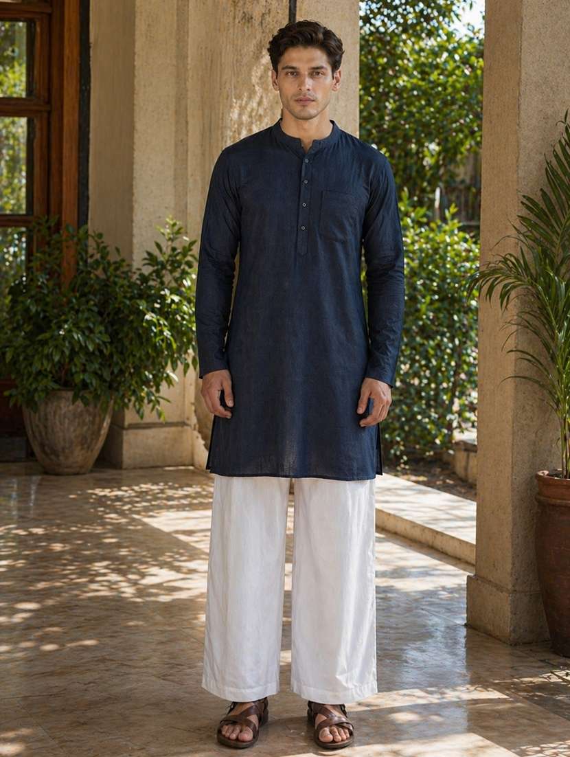 men solid mandarin neck kurta pyjama set - 22580346 -  Standard Image - 1