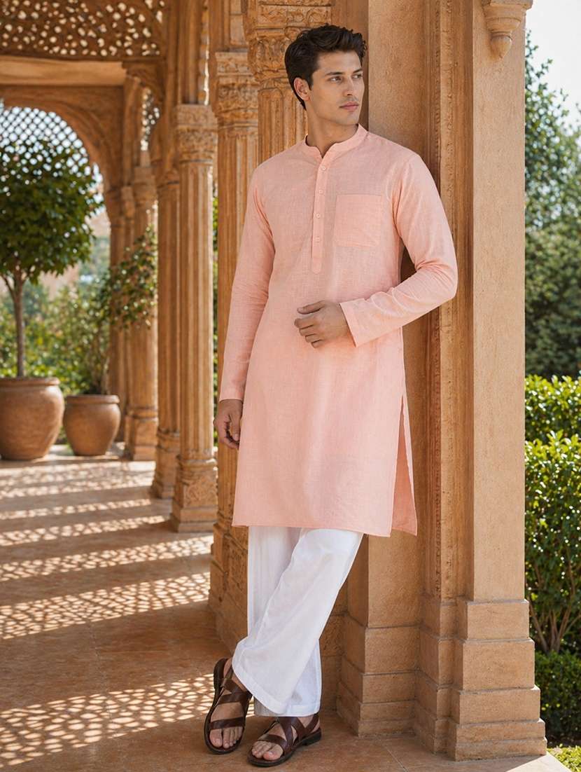 men solid mandarin neck kurta pyjama set