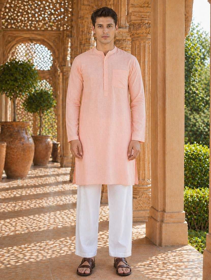 men solid mandarin neck kurta pyjama set - 22580347 -  Standard Image - 1