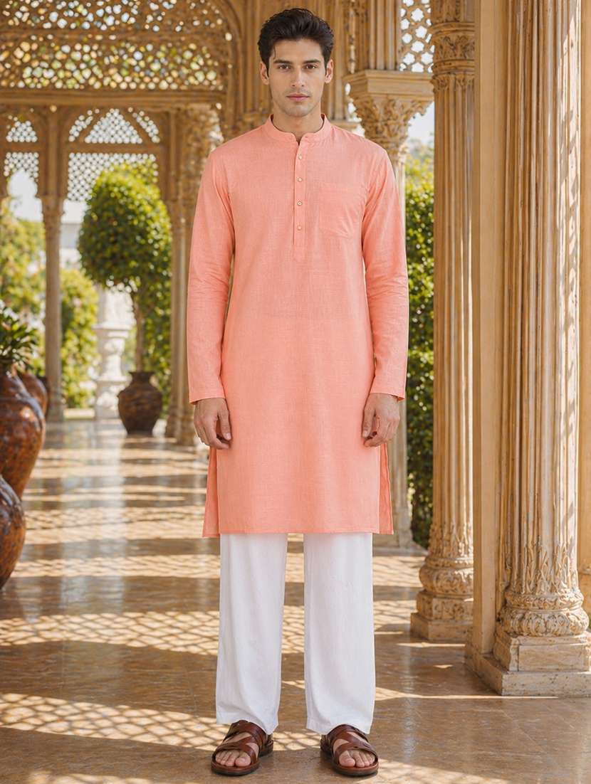 Men Solid Mandarin Neck Kurta Pyjama Set - 22580349 -  Standard Image - 1