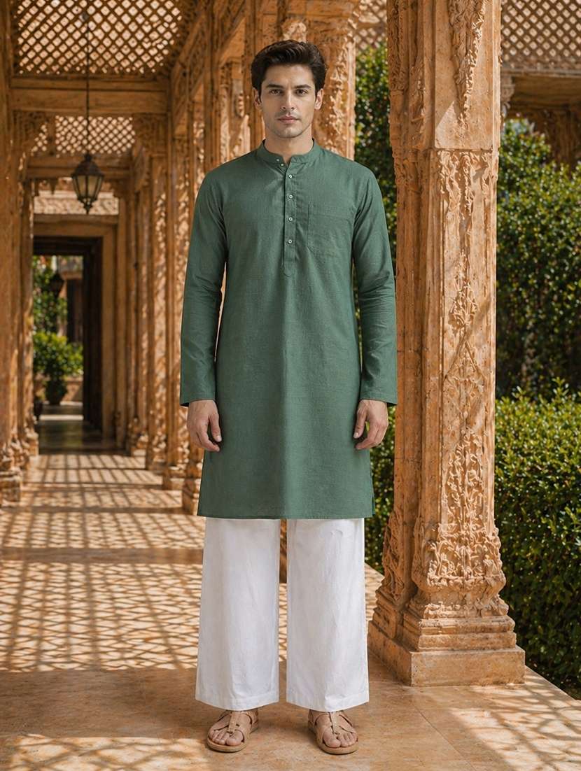 men solid mandarin neck kurta pyjama set - 22580353 -  Standard Image - 1